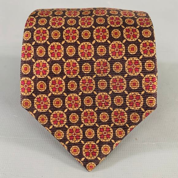 O'CONNELL'S Black Brown Red Abstract Floral Silk Tie - Picture 1 of 5